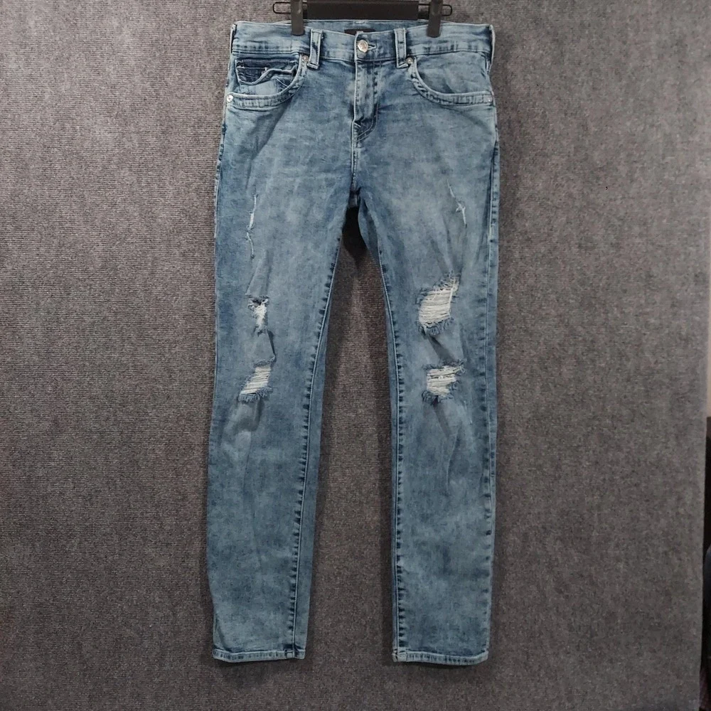 True Religion Geno Relaxed Slim Jeans Mens 34x34 Light Blue Distressed Denim